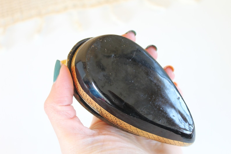 Vintage Jewelry Box Ring Duck Box Gold Black Duck Box Rare Old Wood Box with Lid from 1970 s