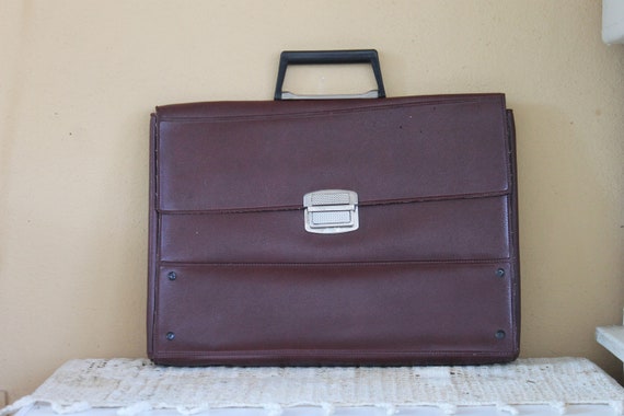 Vintage Bag, Leatherette Briefcase, Wine-colored … - image 2