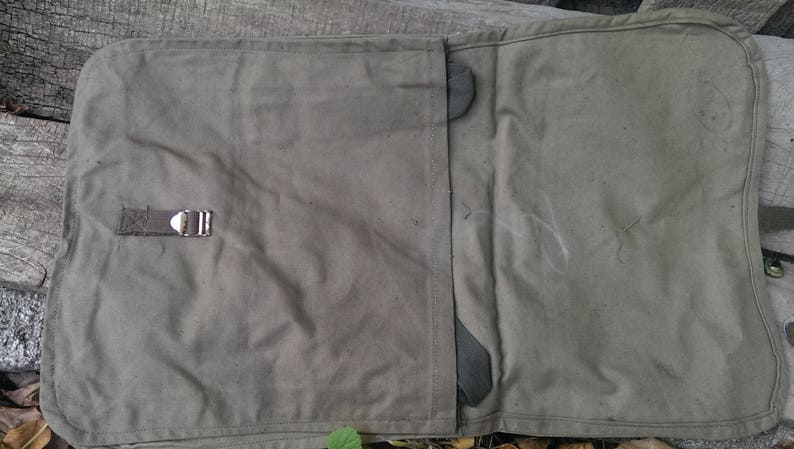 Student bag Vintage Shoulder Canvas Bag Unused Bag USSR type Cold War Messenger Khaki Canvas Bag from 1970 s Mickey and Mini Mouse Badge