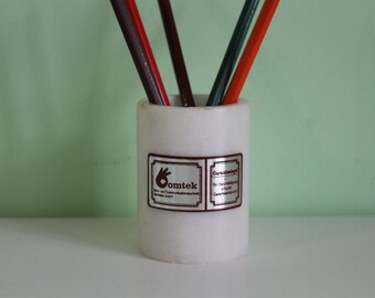 Vintage Pen Holder, White Marble Pencil Holder, Desk Decor