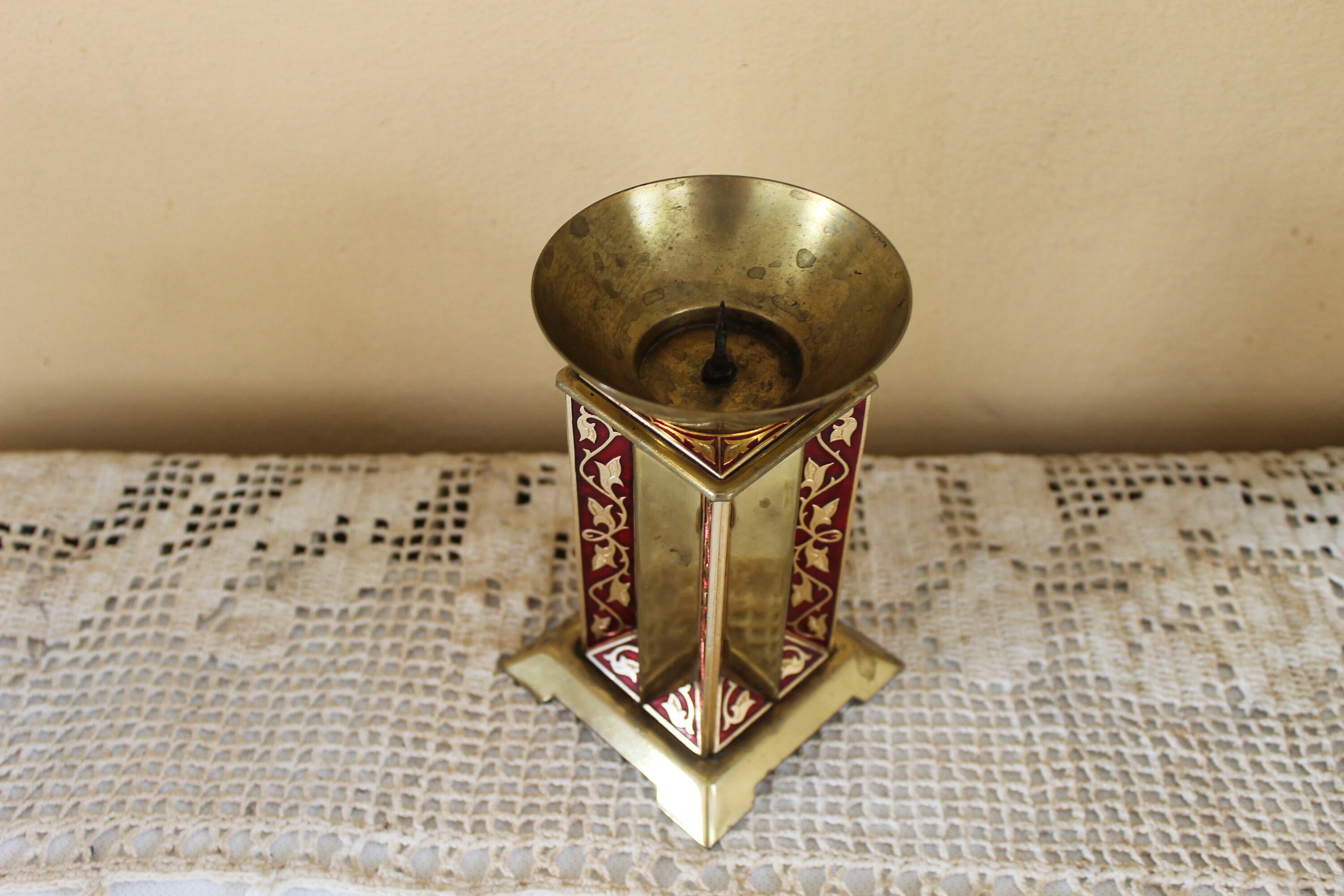 Vintage Candle Holder Gold Red Metal Candle Holder Russian Etsy UK