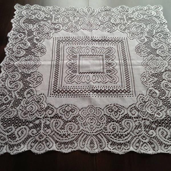 Vintage Small White Lace Table Cloth Doily from 1980s, Square Lace Table Linen, Rustic Home Decor