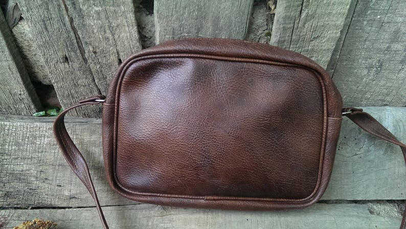 Vintage Brown Leather Bag, Shoulder Faux Leather Bag, Lady Bag with Strap from 1970s, Gift Idea image 8