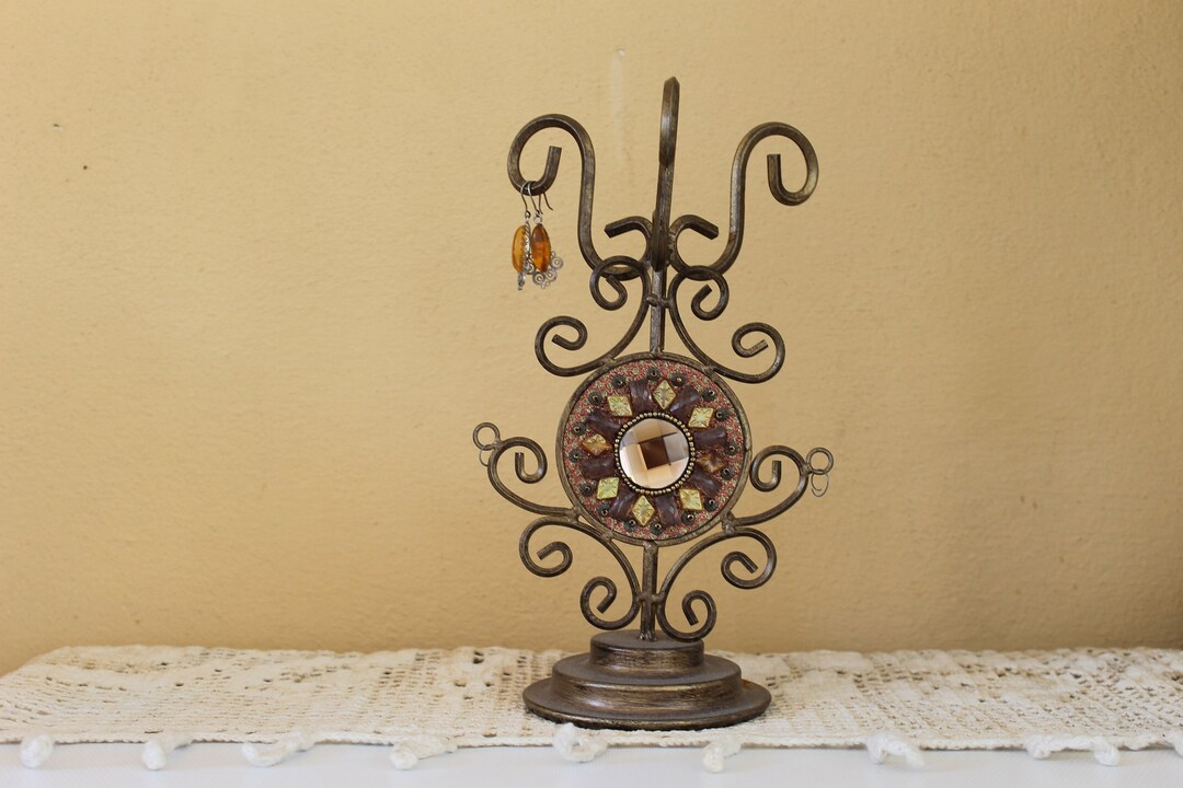 Vintage Jewelry Stand, Decorated Brass Earring Stand, Home Decor, Gift