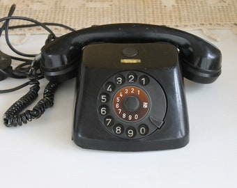 Vintage Telephone, Rotary Telephone, Black Bakelite Phone, Heavy Bakelite Telephone, Retro Office Decor, Industrial Decor