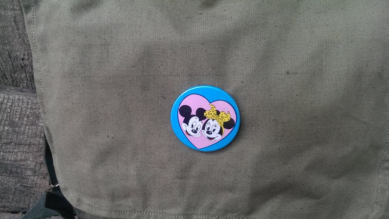 Student bag Vintage Shoulder Canvas Bag Unused Bag USSR type Cold War Messenger Khaki Canvas Bag from 1970 s Mickey and Mini Mouse Badge