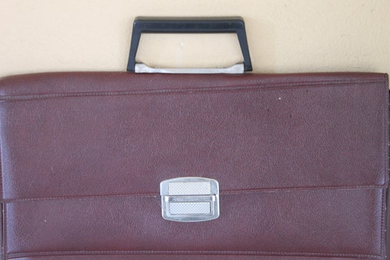 Vintage Bag, Leatherette Briefcase, Wine-colored … - image 4