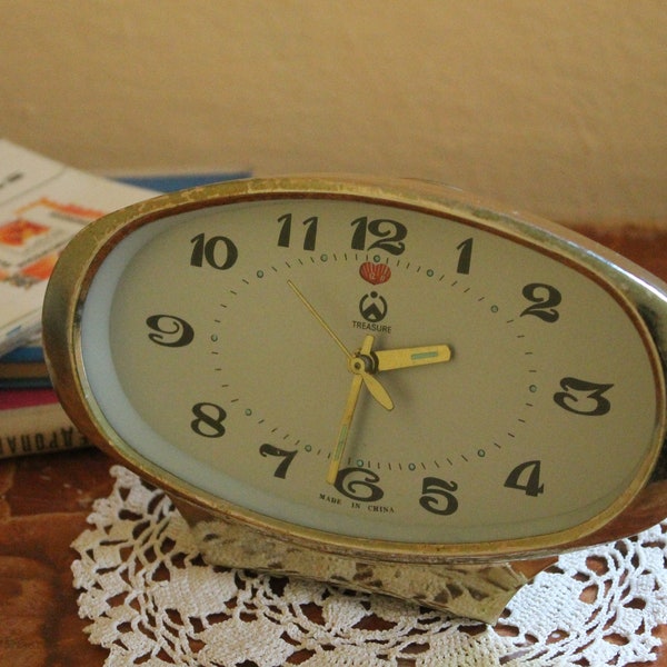 Chinese Clock, Vintage Working Alarm clock, TREASURE China Clock, Desk Clock, Office decor, Home decor