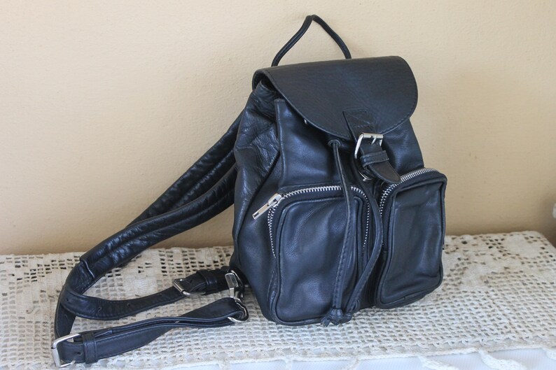Black Real Leather Backpack Everyday Rucksack Vintage Backpack Lady Back Bag Purse Gift for Her Small Leather Backpack