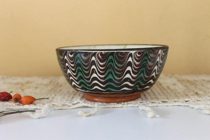 Rustic Home Decor Glazed Clay Bowl Antique Bowl Antique Dish Hand painted Ceramic Bowl Bulgarian Troyan Pottery