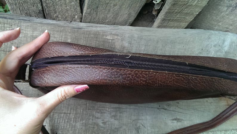 Vintage Brown Leather Bag, Shoulder Faux Leather Bag, Lady Bag with Strap from 1970s, Gift Idea image 9