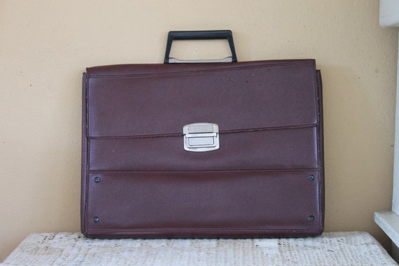 Vintage Bag, Leatherette Briefcase, Wine-colored … - image 3