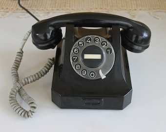 Vintage Telephone, Rotary Telephone, Black Bakelite Phone, Heavy Bakelite Telephone, Retro Office Decor, Industrial Decor