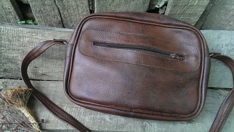 Vintage Brown Leather Bag, Shoulder Faux Leather Bag, Lady Bag with Strap from 1970s, Gift Idea image 6