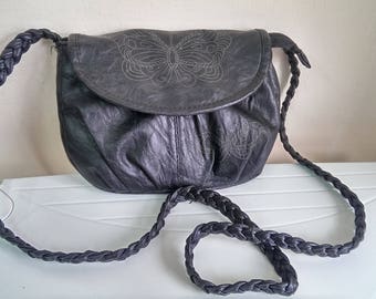 Vintage Bag, Genuine Leather Bag, Small Bag, Black Real Leather Shoulder Bag, Lady Bag Purse, Gift for Her