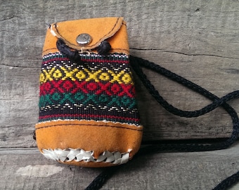 Monedero pequeño vintage, bolso naranja desgastado, hippie, bolso boho con correa, bolso hecho a mano, bolsa popular, titular de dinero, idea de regalo