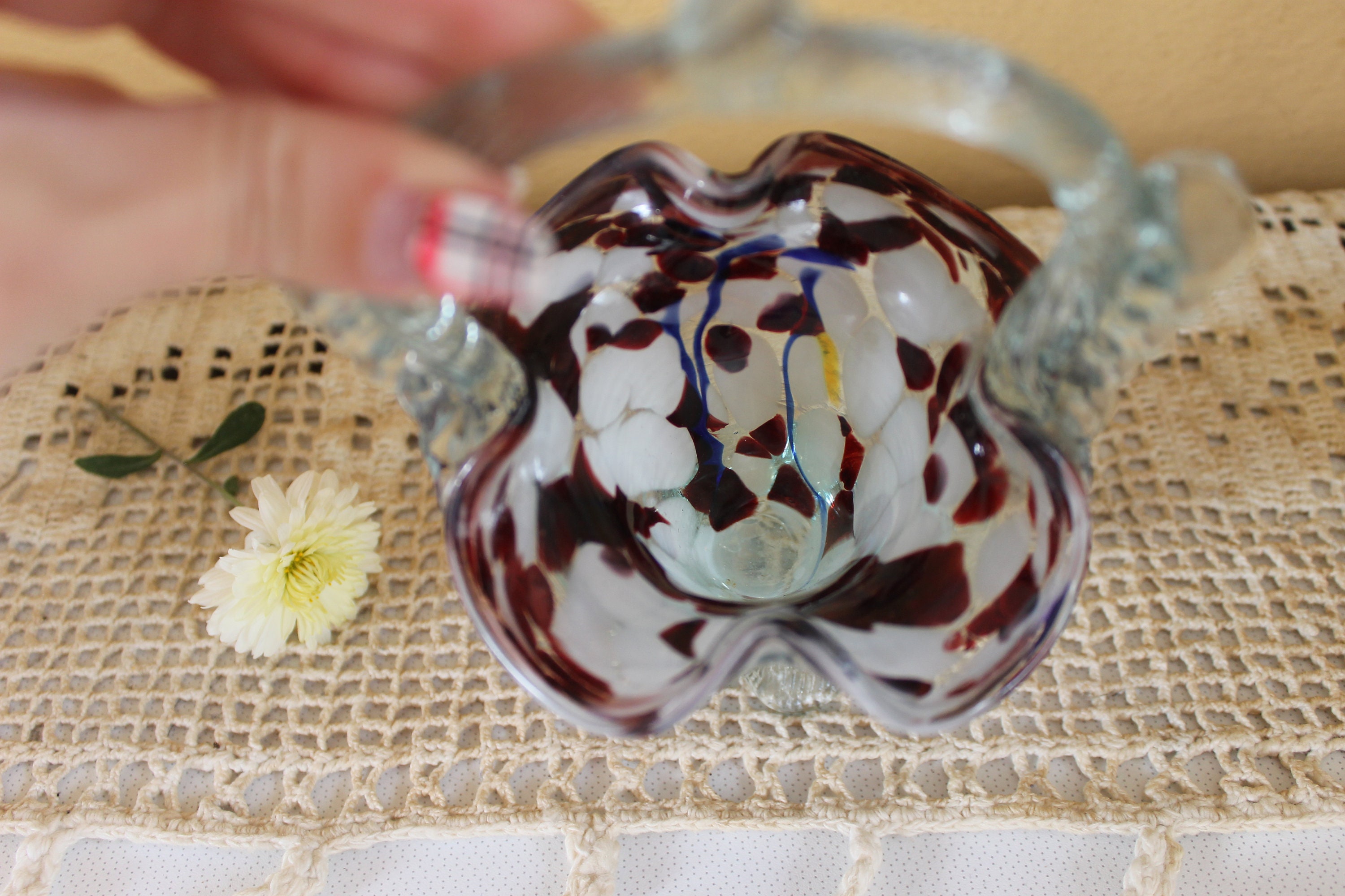 Vintage Art Glass Basket Hand Blown Glass Vase Handmade Etsy