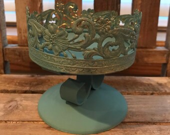 Candleholder, candleholder, Vintage Candleholder, Metal Decor, Vintage Metal, Trinket Holder, Metal Stand, Metal Art, Bathroom Decor, Blue