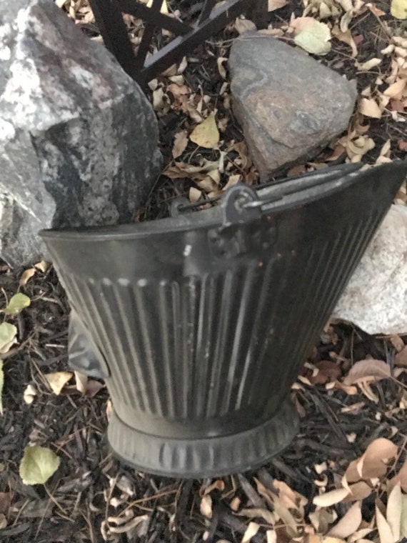 Antique Bucket Galvanized Coal Bucket Painted Black Industrial Decor