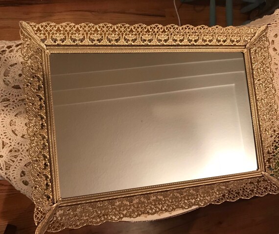 Vanity Mirror Tray Gold, Dresser Top Mirror Tray