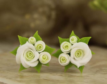 Bridal plug earrings - white rose wedding tunnels
