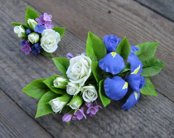 Spring wedding hair accessories rustic wedding hair clip Floral hair clip Flower barrette Lilac wedding Iris flower Bridesmaid hair flower