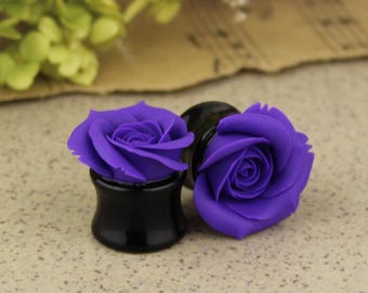 Violet rose gauge earrings - Wedding plugs and tunnels
