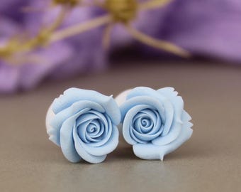 Sky blue rose ear plugs and tunnels - cute wedding gauges
