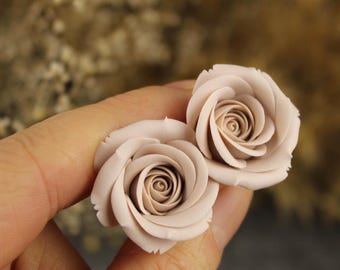 Handmade Beige Rose Flower Ear Plugs: Bridal Gauges, Stretched Ears