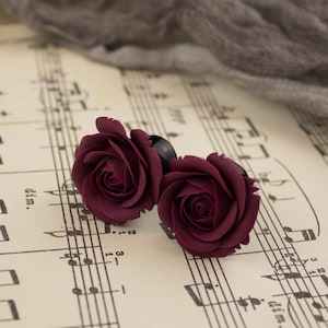 Fall wedding ear plugs and tunnels Burgundy rose gauge Flower plug earrings Maroon Dark red wine Single double flared 6g 4g 2g 0g 00g 8g