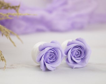 Lavender rose ear plug Light purple flower tunnels and gauges Bridal earrings for stretched ears 8g 6g 4g 2g 0g 00g 12mm 14mm 16mm 18mm 20mm