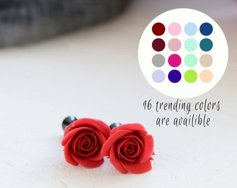 Red rose gauge earring Red flower plugs and tunnels Red bridal plug earrings 8g ear plugs 6g gauge 4g tunnel Rose tunnel Red wedding plug