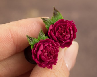 Crimson red peony ear plugs Dark pink peony gauges Girly plugs and tunnels Summer ear gauges Flower tunnel 00g 0g Ear tapers Ear stretchers