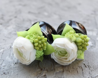 Jewelry Avalanche White Top Sunflower Carved Organic Ear Plugs Double Flare