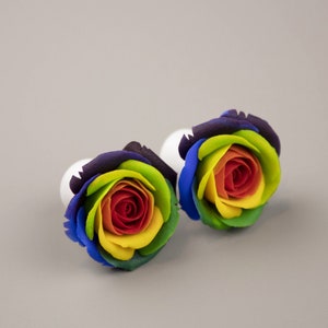 Rainbow rose plug earrings 0g 00g 4g 6g 8g 2g 7 chakra plugs and tunnels Flower gauges Cute girlfriend gift Xmas present for sister Pride