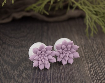 Nature ear plugs flower tunnels with succulents Pink Echeveria gauges earrings for girl Floral ear tapers Botanical plugs and tunnels 00g 0g