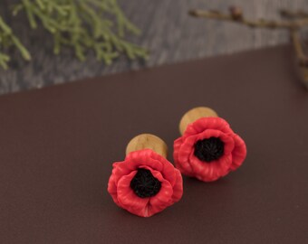 4g plugs flower Red flower ear plug Red flower ear gauges 2g plugs Red ear plug floral ear plugs floral ear gauges 00 gauge earrings 0g