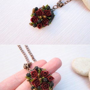 Gift for woman Rustic wedding jewelry Fall wedding jewelry Autumn wedding necklace Flower jewelry Flower earrings Flower necklace Dark red image 8