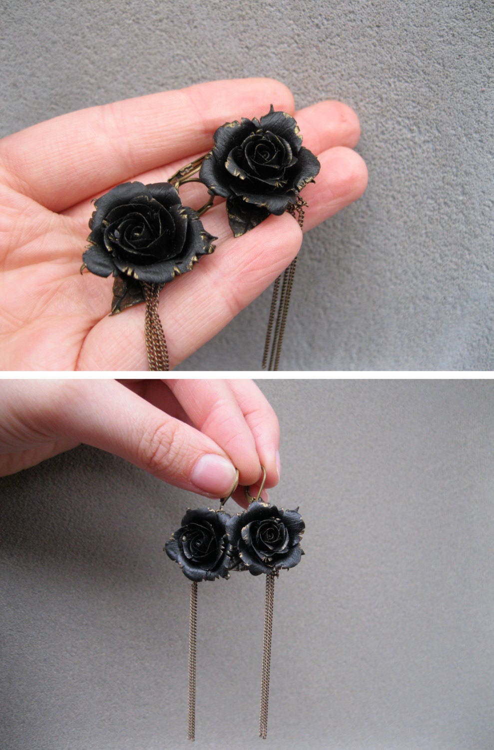 Black Rose Earrings Girlfriend Birthday Gift Idea Chain Drop Etsy