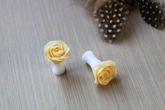 Rose Flower Ear Plugs Peach Rose Ear Gauges Delicate Ear Plugs Etsy