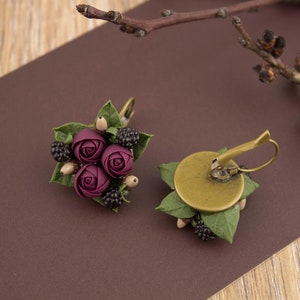 Gift for woman Rustic wedding jewelry Fall wedding jewelry Autumn wedding necklace Flower jewelry Flower earrings Flower necklace Dark red image 10