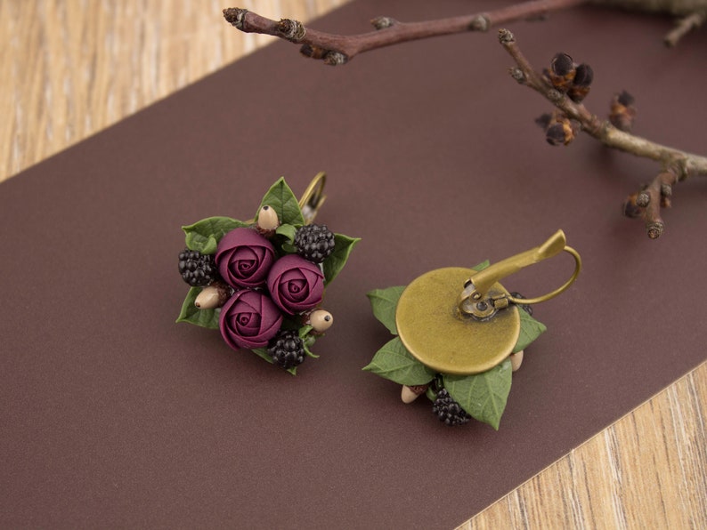 Gift for woman Rustic wedding jewelry Fall wedding jewelry Autumn wedding necklace Flower jewelry Flower earrings Flower necklace Dark red image 10