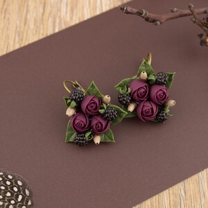 Gift for woman Rustic wedding jewelry Fall wedding jewelry Autumn wedding necklace Flower jewelry Flower earrings Flower necklace Dark red image 5