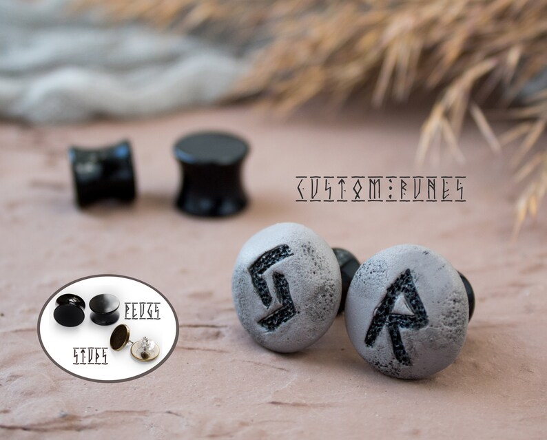 Jewelry Gauge Plug Earrings Norse Rune Ear Studs Viking Gauge Earrings For Man Ear Tunnels Elder Futhark Jewelry Mens Stud Earrings Celtic Scandinavian Brutal