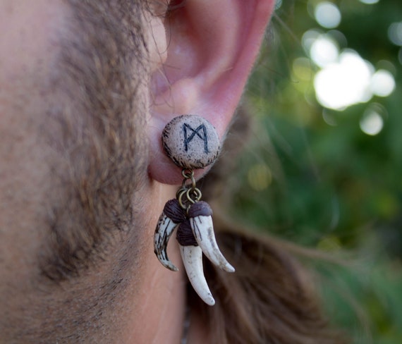 Viking Earrings for Men Earrings Studs Plug and Tunnels Husband Gift Idea Fang Earrings Tusk Ear Plug Norse Rune Custom Jewelry Futhark Etsy