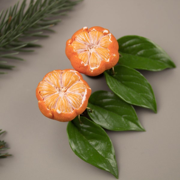 Cute Christmas gift for girlfriend Xmas present for sister Tangerine plug earrings Orange gauges Fruit gauges 00g plug 0g Cool ear plugs