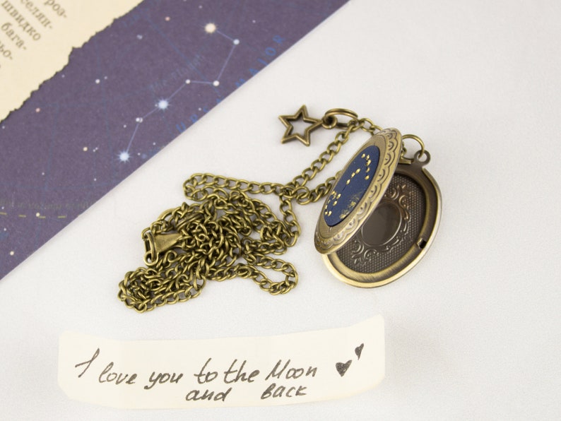 Custom gift I love you to the moon and back Personalize locket necklace Secret message necklace for mom gift for mother Zodiac celestial image 3