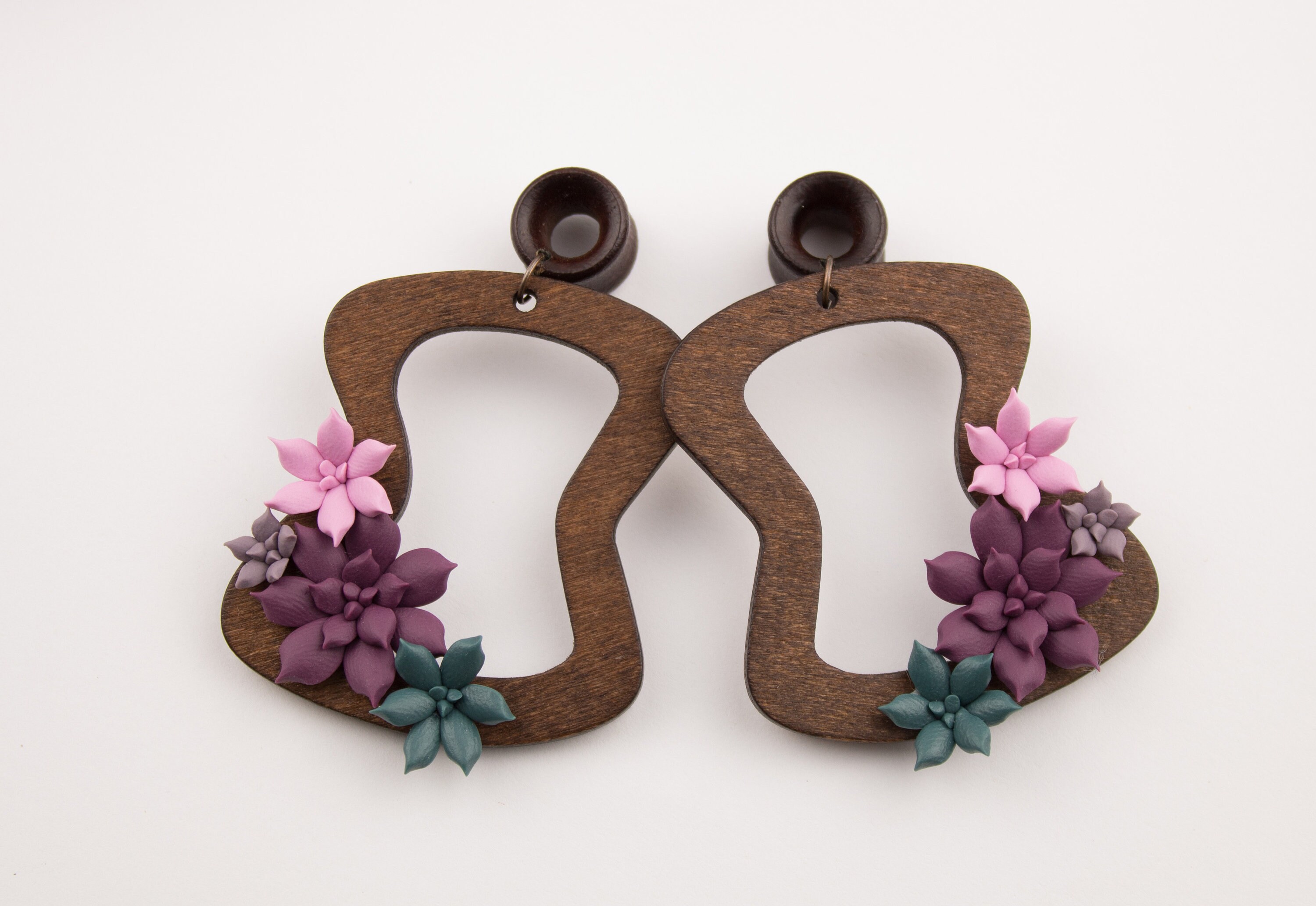 Dangle wood tunnel Cute ear plugs Pink succulent gauges Ear Etsy