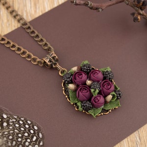 Gift for woman Rustic wedding jewelry Fall wedding jewelry Autumn wedding necklace Flower jewelry Flower earrings Flower necklace Dark red image 3