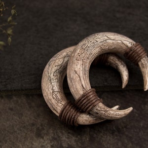Horn gauge earrings Viking style jewelry for stretched ears Spiral plug Ancient Unisex Boyfriend gift 4g 2g 0g 00g 12mm 14mm image 3